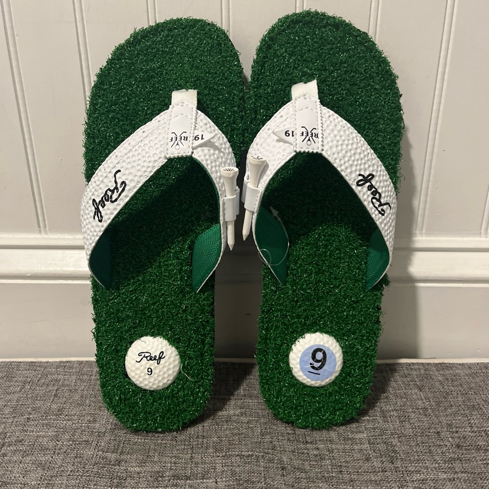 Reef Mulligan II Men’s Golf Green Turf Flip Flops Bottle Opener Size 9